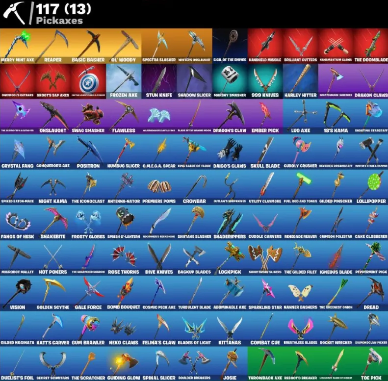 F970 103 Skins, Glow, Neo Versa, Tart Tycoon, Rogue Agent, Carbide, Hybrid, Luxe, Omegarok, Valeria, 117 Pickaxes, Rare Collection